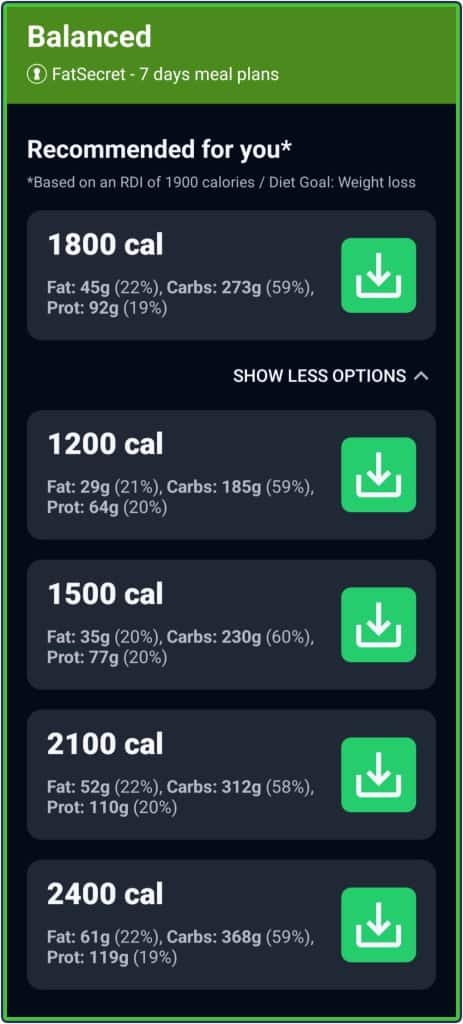 FatSecret 7-Day Meal Plans