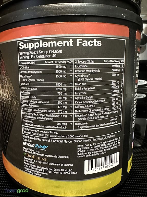 Gorilla Mode Pre Ingredients