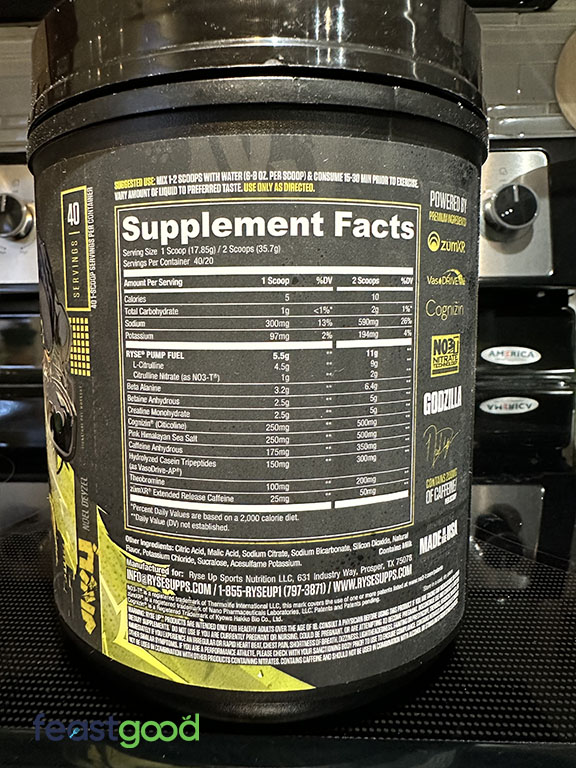 Ingredients of Ryse Godzilla Pre workout