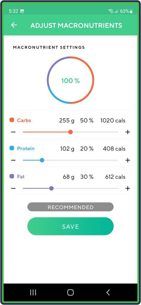 Lifesum personalize calorie and macro intake