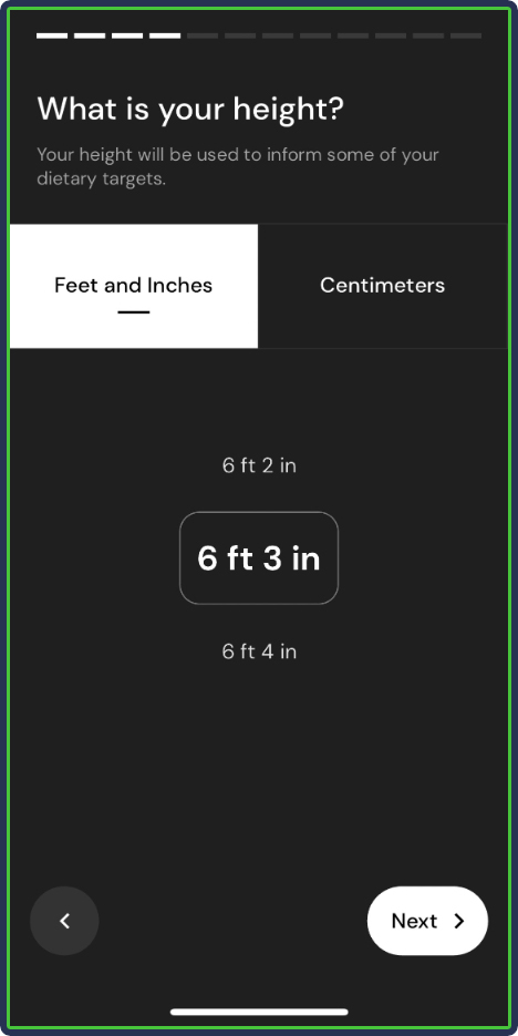 MacroFactor: Setting profile - what is your height?