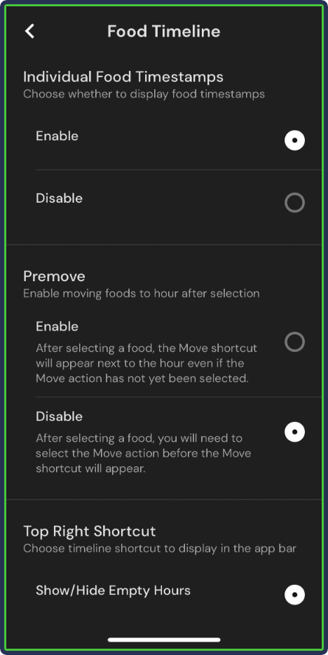 MacroFactor: Food Timeline - individual food timestamps